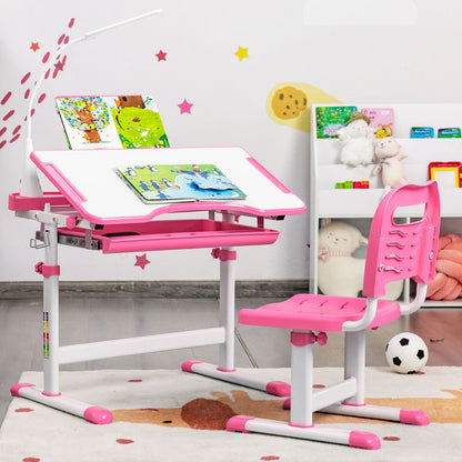 Home School Children Desk and Chair Set for Boys and Girls-Pink
