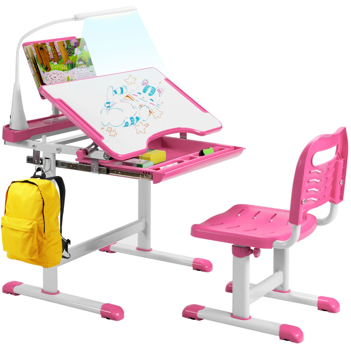 Home School Children Desk and Chair Set for Boys and Girls-Pink
