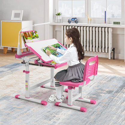 Home School Children Desk and Chair Set for Boys and Girls-Pink