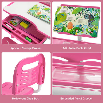 Home School Children Desk and Chair Set for Boys and Girls-Pink