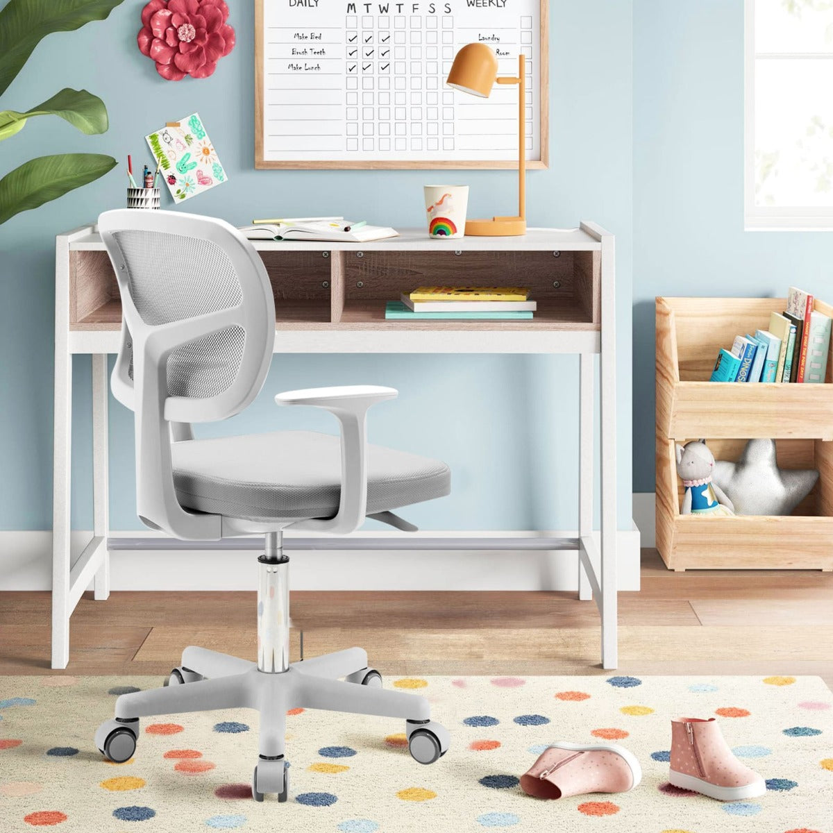 Kids Study Chair and Desk Set with Adjustable Height-Grey-Chair