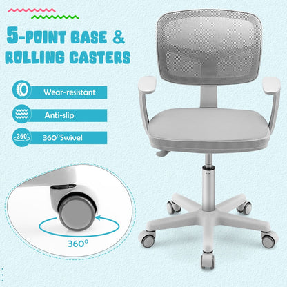 Kids Study Chair and Desk Set with Adjustable Height-Grey-Chair
