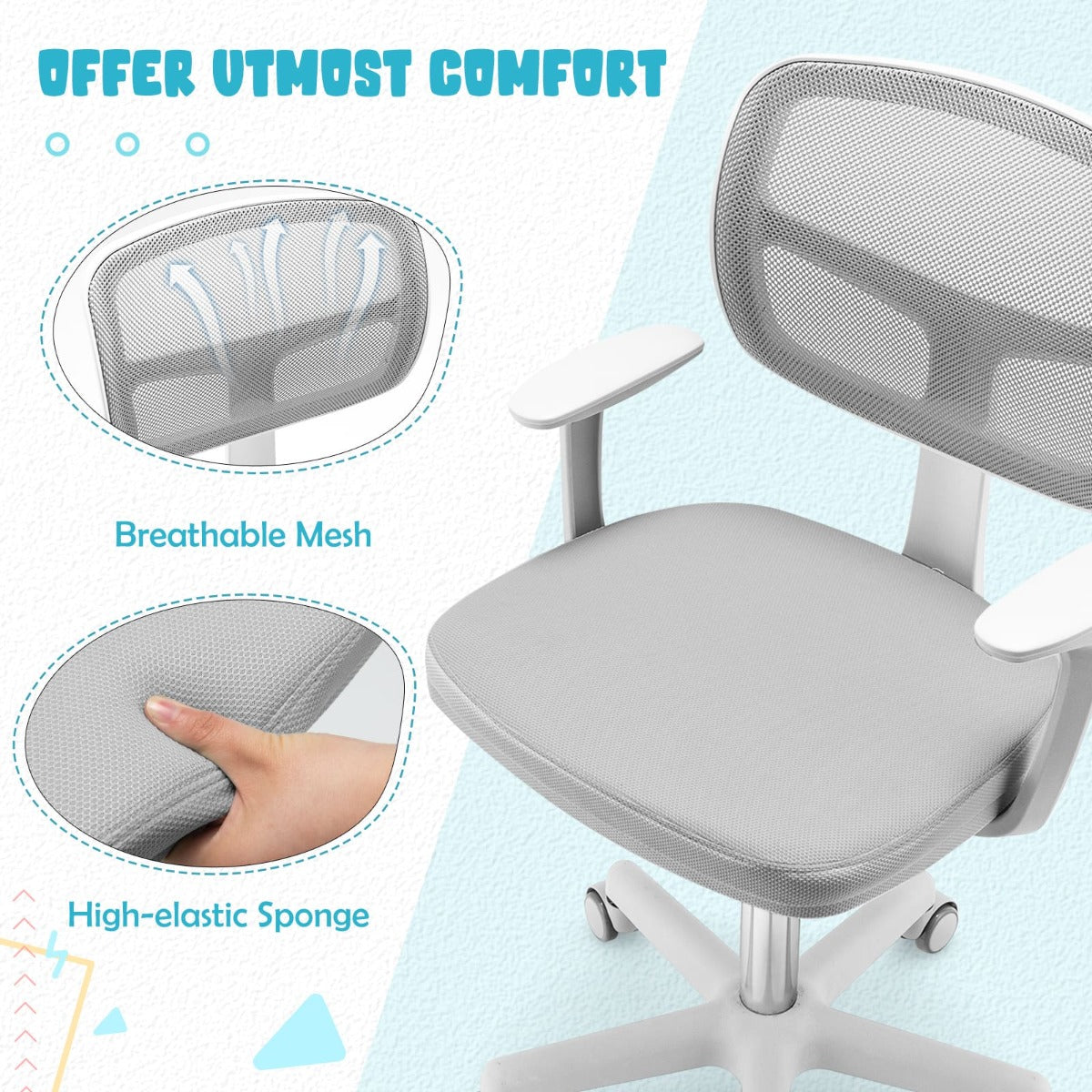 Kids Study Chair and Desk Set with Adjustable Height-Grey-Chair