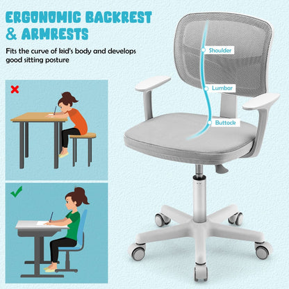 Kids Study Chair and Desk Set with Adjustable Height-Grey-Chair