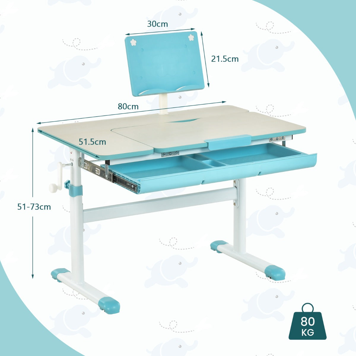 Costway Height-Adjustable Kids Desk with Tilt Desktop and Book Stand for Writing Drawing Reading-Blue