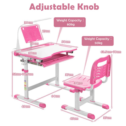 Home School Children Desk and Chair Set for Boys and Girls-Pink