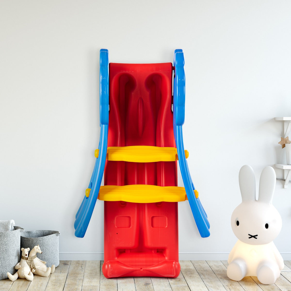 Kids Freestanding Slide with Guardrails and Foldable Design