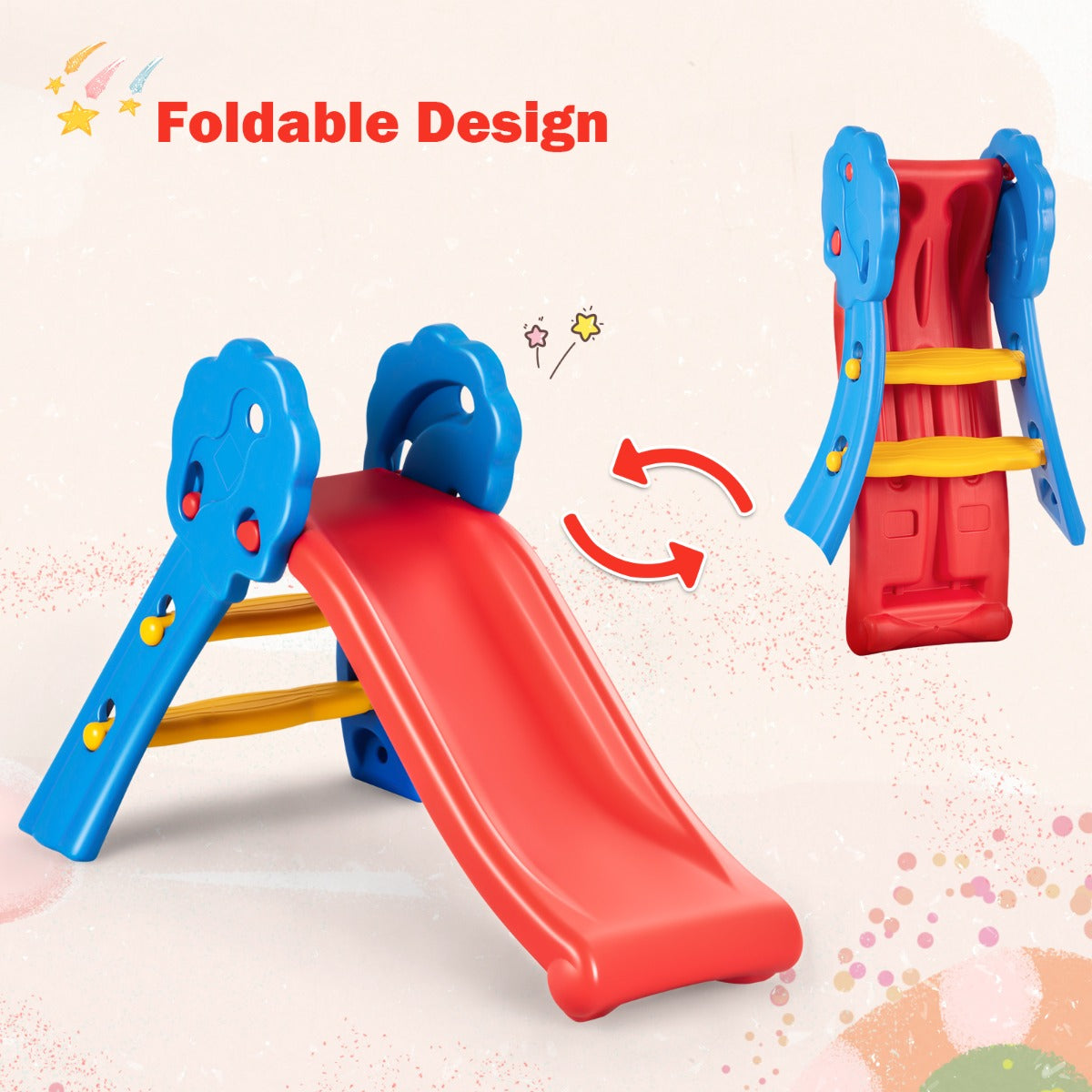 Kids Freestanding Slide with Guardrails and Foldable Design