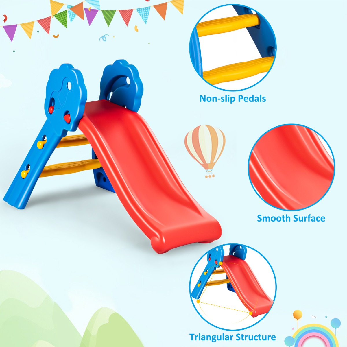 Kids Freestanding Slide with Guardrails and Foldable Design
