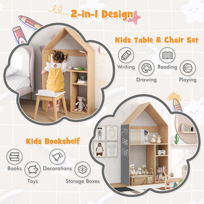 Kids study desk with open storage compartments for books, toys, stationery and decorative items