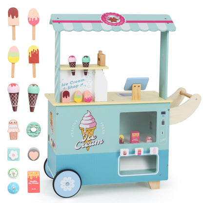 Kids Ice Cream Cart Pretend Play Set for Toddlers with Vending Machine-Green