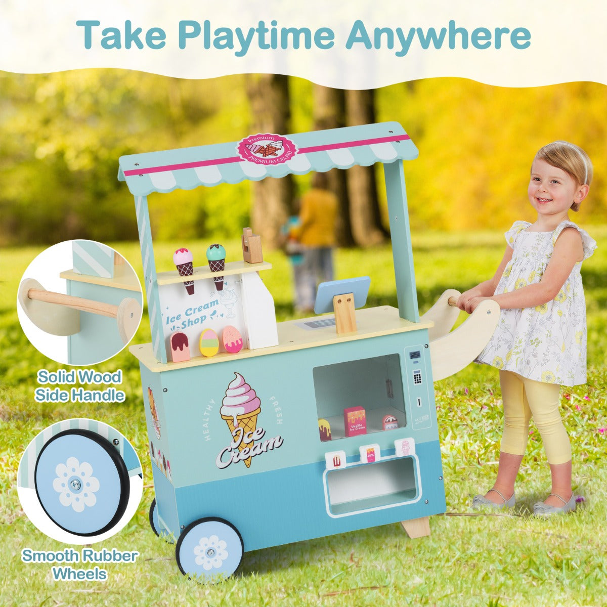 Kids Ice Cream Cart Pretend Play Set for Toddlers with Vending Machine-Green