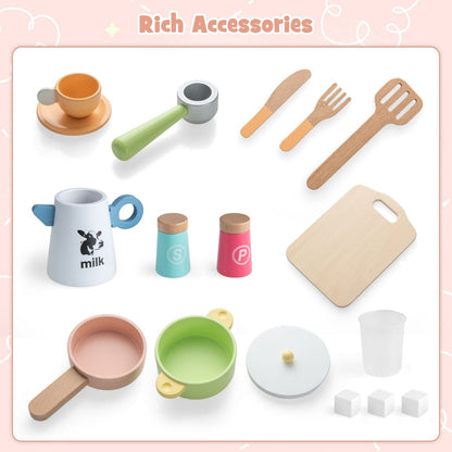 Kids Kitchen Playset with Microwave Coffee Maker Ice Maker Sink Clocks-Pink
