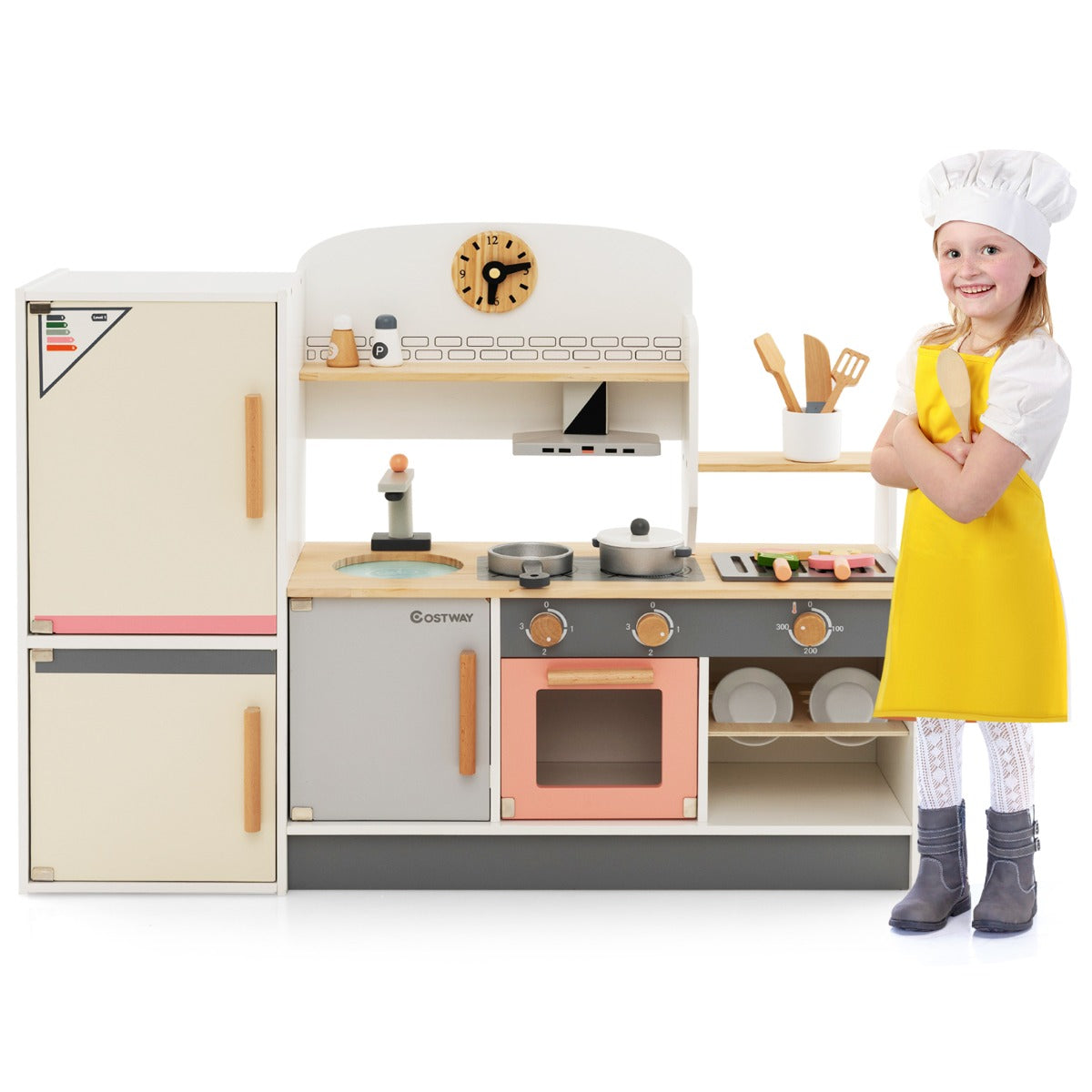 Costway Kids Little Chef Play Kitchen Set with Range Hood for Toddlers Age 3 +