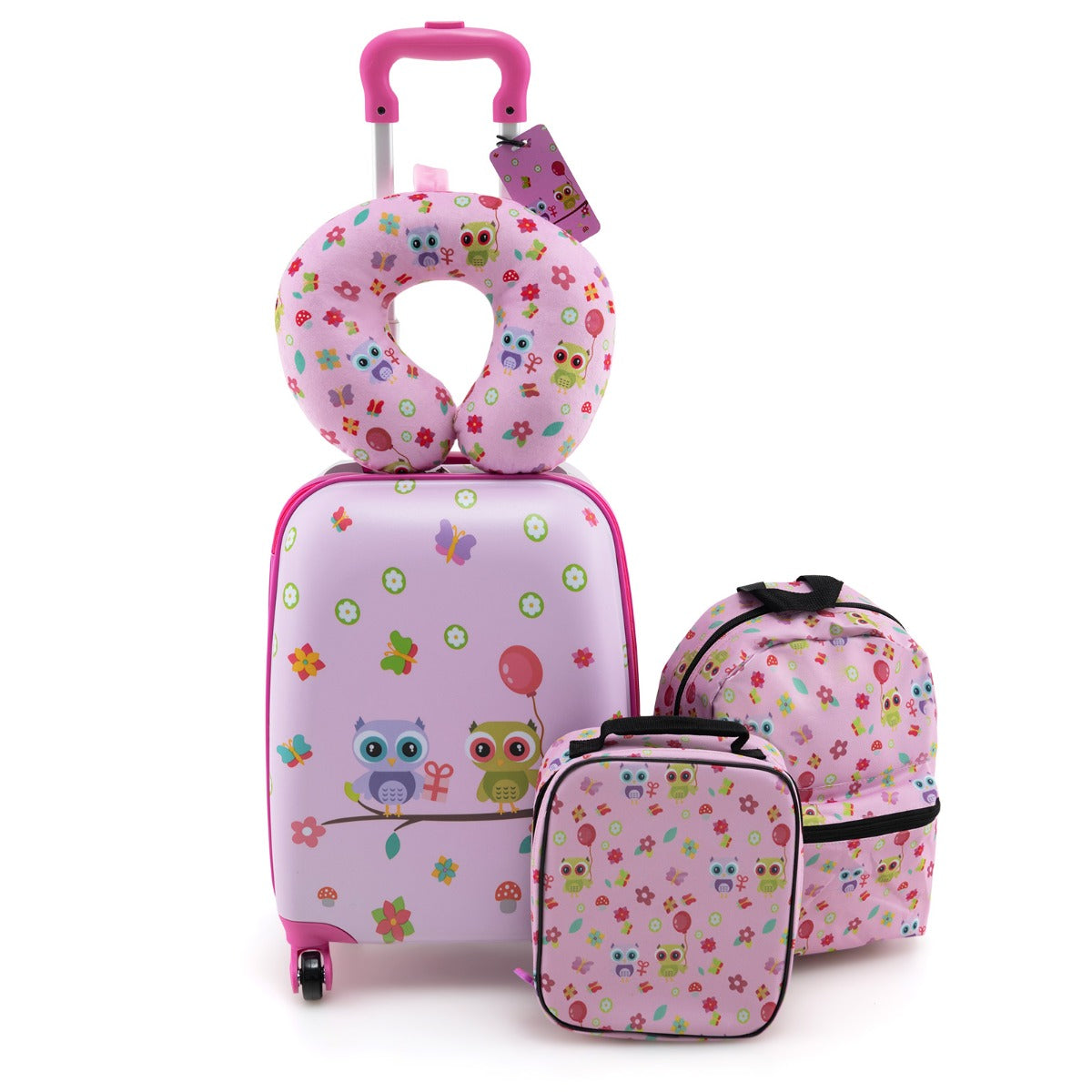 5 Piece Kids Luggage Set with Backpack and Neck Pillow &amp; Name Tag-Purple
