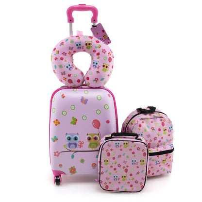 5 Piece Kids Luggage Set with Backpack and Neck Pillow &amp; Name Tag-Purple