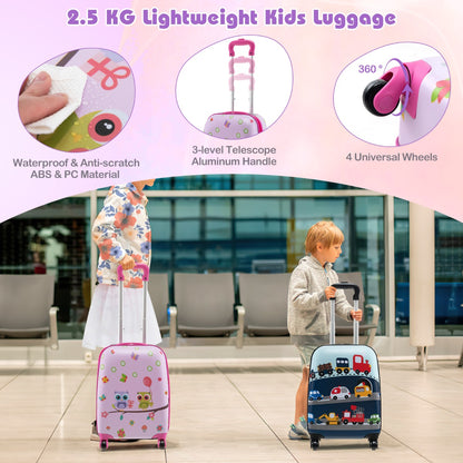 5 Piece Kids Luggage Set with Backpack and Neck Pillow &amp; Name Tag-Purple