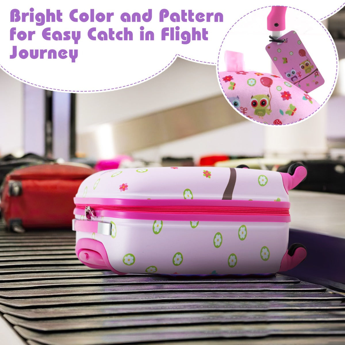 5 Piece Kids Luggage Set with Backpack and Neck Pillow &amp; Name Tag-Purple