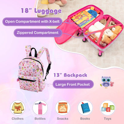 5 Piece Kids Luggage Set with Backpack and Neck Pillow &amp; Name Tag-Purple