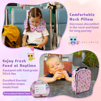 5 Piece Kids Luggage Set with Backpack and Neck Pillow &amp; Name Tag-Purple