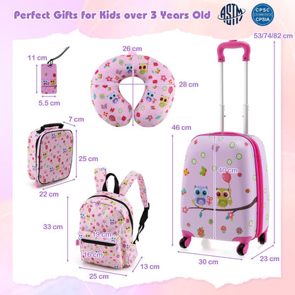 5 Piece Kids Luggage Set with Backpack and Neck Pillow &amp; Name Tag-Purple