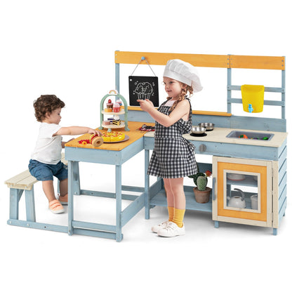 Fir Wood Play Kitchen with Kids Picnic Table Mud Kitchen-Grey