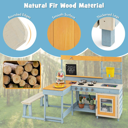 Fir Wood Play Kitchen with Kids Picnic Table Mud Kitchen-Grey