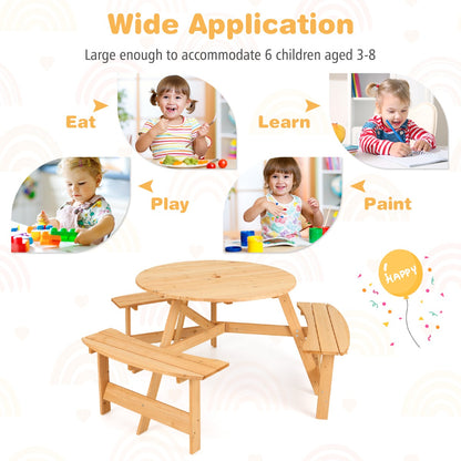 6 Person Kids Outdoor Wooden Picnic Table and Bench Set-Natural