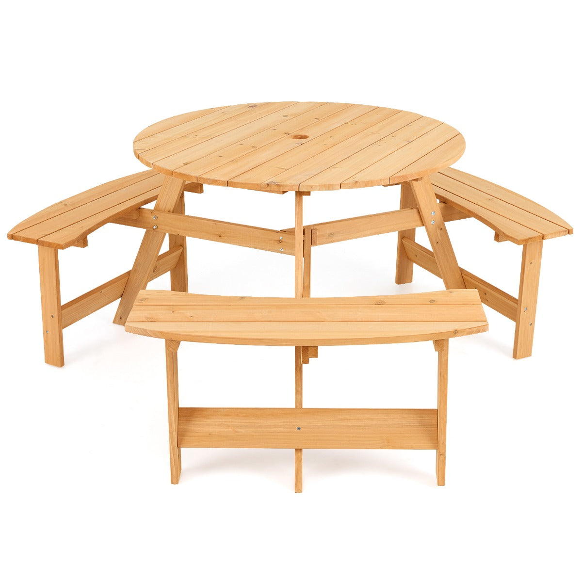 6 Person Kids Outdoor Wooden Picnic Table and Bench Set-Natural
