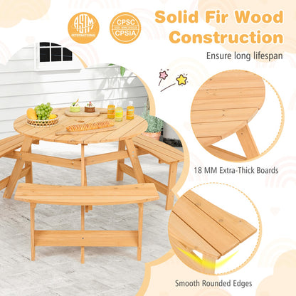 6 Person Kids Outdoor Wooden Picnic Table and Bench Set-Natural