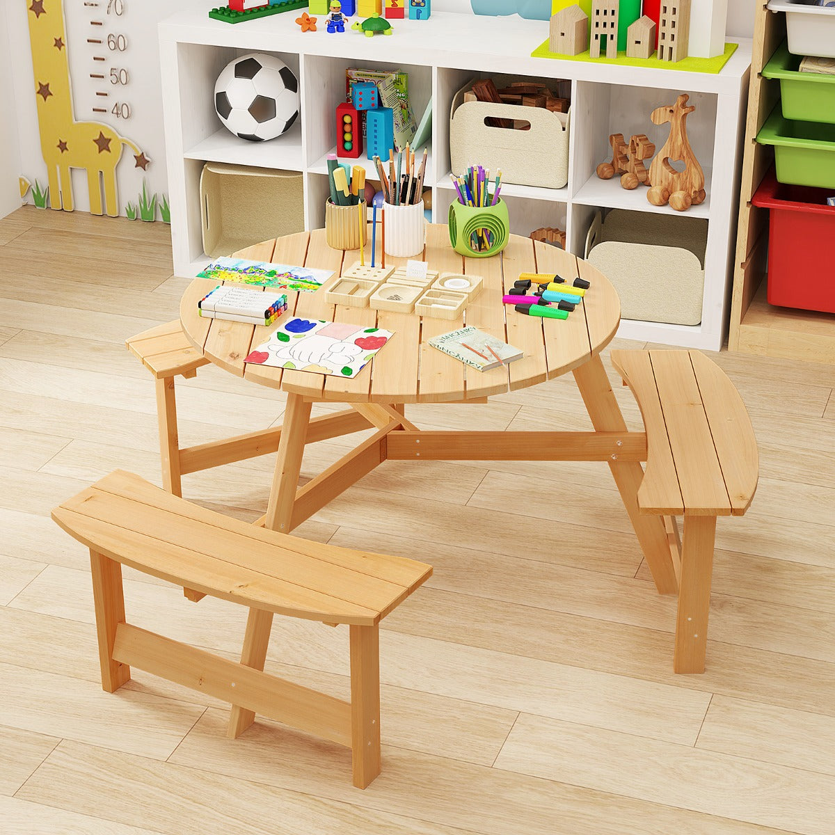 6 Person Kids Outdoor Wooden Picnic Table and Bench Set-Natural