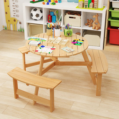 6 Person Kids Outdoor Wooden Picnic Table and Bench Set-Natural