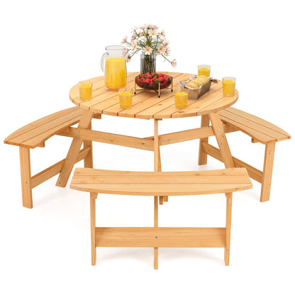 6 Person Kids Outdoor Wooden Picnic Table and Bench Set-Natural