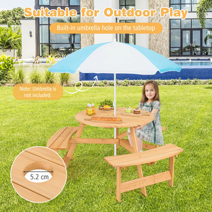 6 Person Kids Outdoor Wooden Picnic Table and Bench Set-Natural
