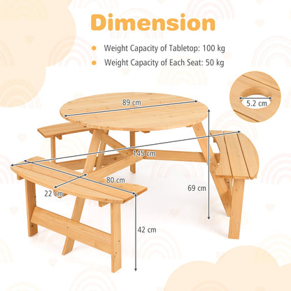 6 Person Kids Outdoor Wooden Picnic Table and Bench Set-Natural