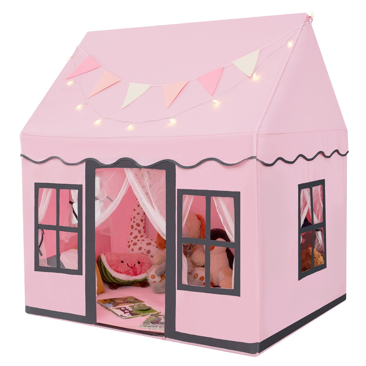 Kids Play Castle Tent Large Playhouse Toys Gifts with Star Lights Washable Mat-Pink