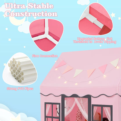 Kids Play Castle Tent Large Playhouse Toys Gifts with Star Lights Washable Mat-Pink