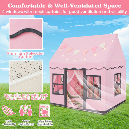 Kids Play Castle Tent Large Playhouse Toys Gifts with Star Lights Washable Mat-Pink