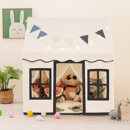 Kids Play Castle Tent Large Playhouse Toys Gifts with Star Lights Washable Mat-Beige
