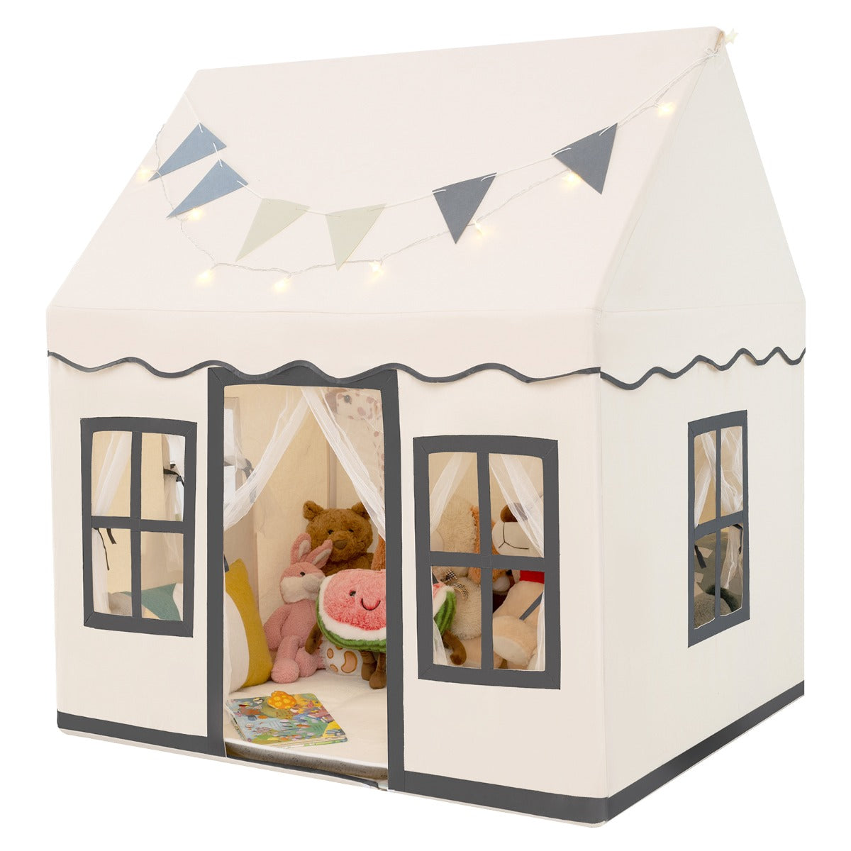 Kids Play Castle Tent Large Playhouse Toys Gifts with Star Lights Washable Mat-Beige