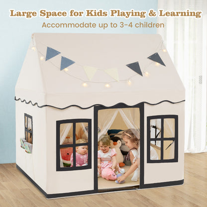 Kids Play Castle Tent Large Playhouse Toys Gifts with Star Lights Washable Mat-Beige