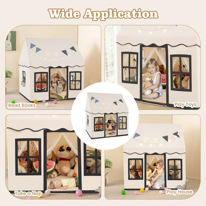 Kids Play Castle Tent Large Playhouse Toys Gifts with Star Lights Washable Mat-Beige