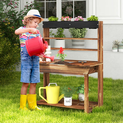 Kids Potting Bench Wooden Toy Gardening Center with 4 Pots