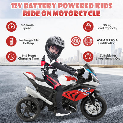 Stable three-wheel kids motorcycle with textured, wear-resistant tires for safe riding on different surfaces