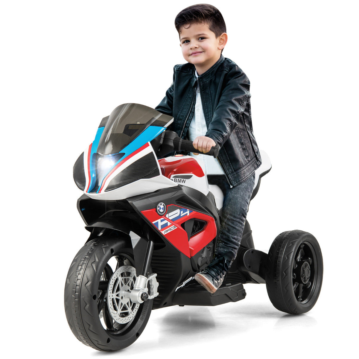 Children's electric motorcycle featuring built-in music, nursery rhymes, stories, horn, USB, and MP3 input