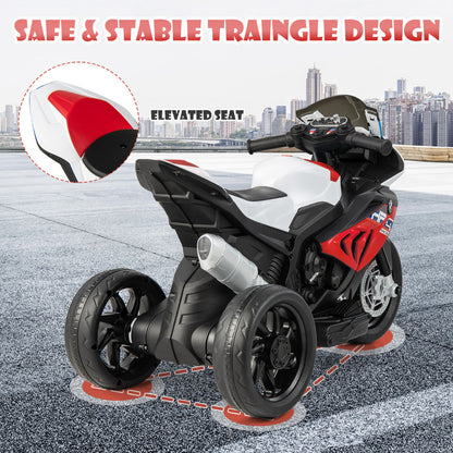 Comfortable three-wheeled ride-on motorcycle supporting children up to 30 kilograms during play