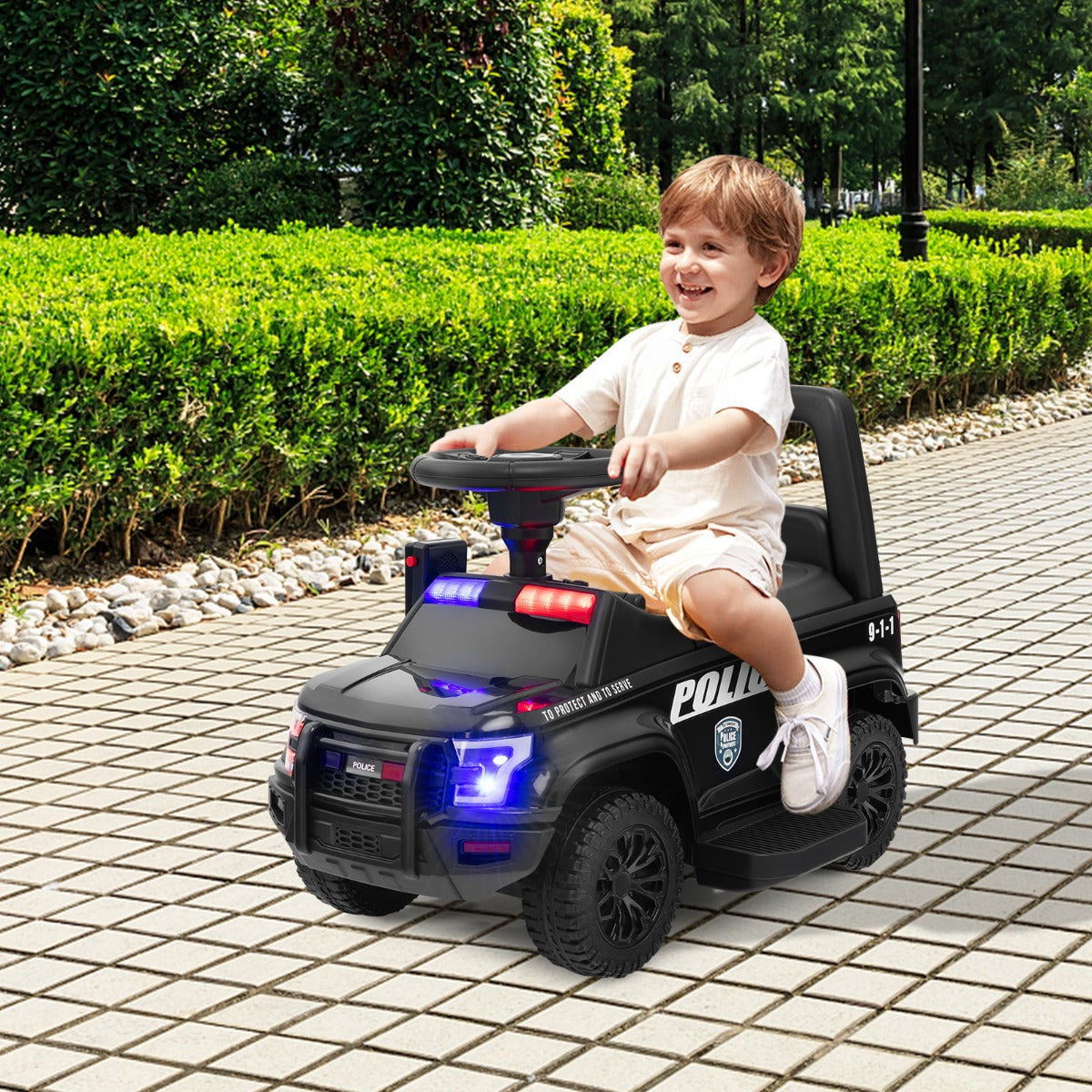 Kids Ride On Police Car with Real Megaphone and Headlights-Black