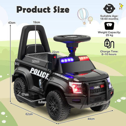 Kids Ride On Police Car with Real Megaphone and Headlights-Black