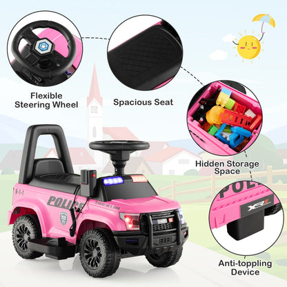 Kids Ride On Police Car with Real Megaphone and Headlights-Pink