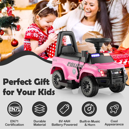 Kids Ride On Police Car with Real Megaphone and Headlights-Pink
